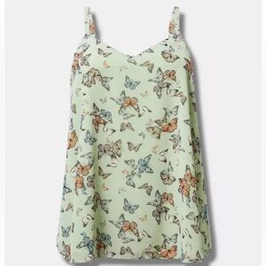 Torrid Light Green Butterfly Print Top Sophie Chiffon Swing Cami